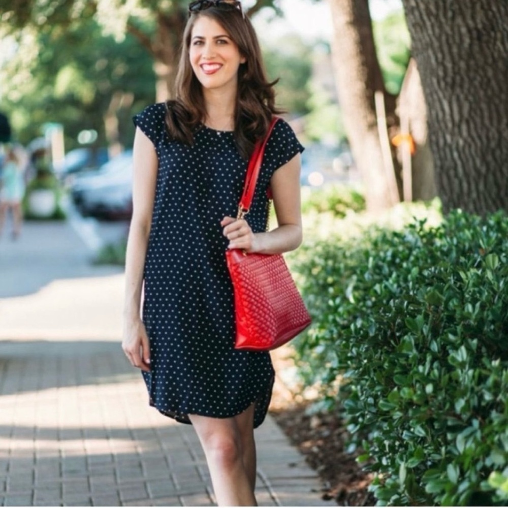 Madewell Layout Tunic Cap Sleeve navy  & white Polka Dot Dress size Extra small.
